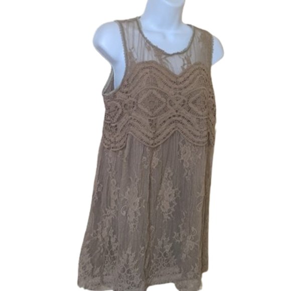 Beige Lace Mini Dress or Tunic Top Size Small - Picture 2 of 4